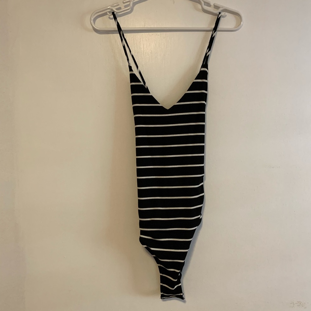 NWOT Black and white striped body suit